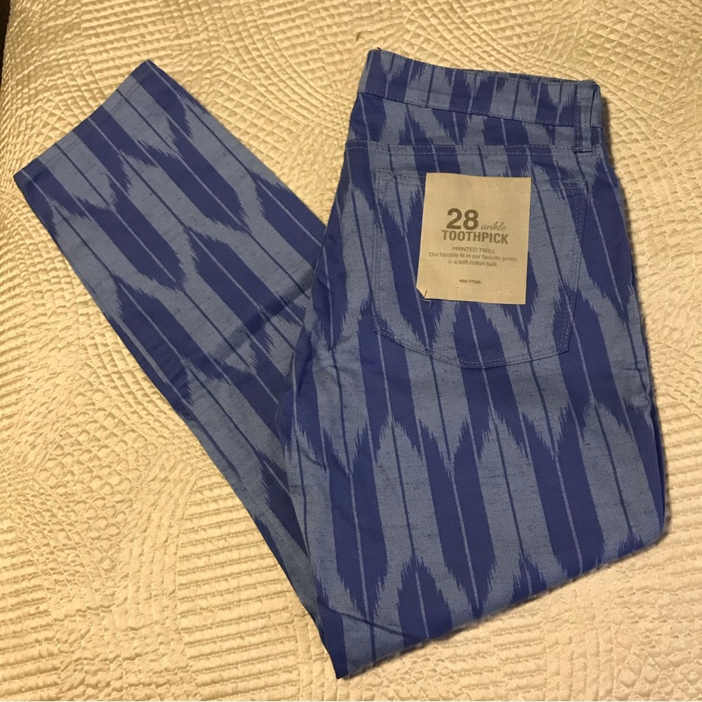 NEW J.Crew Toothpick Stretch Skinny Ankle Jean Blue Printed Twill Size 28 NWT